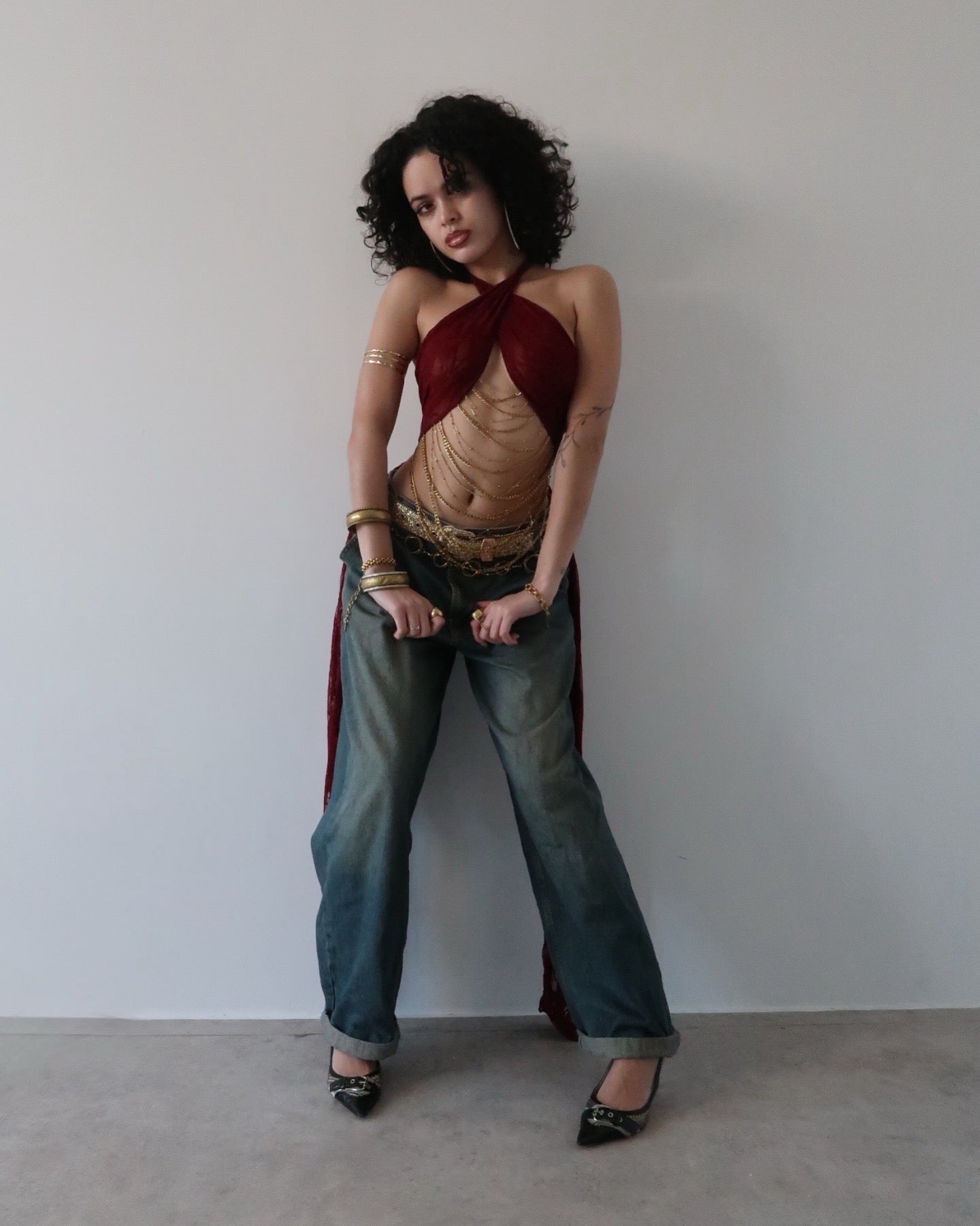 Burgundy Lace Chain Top