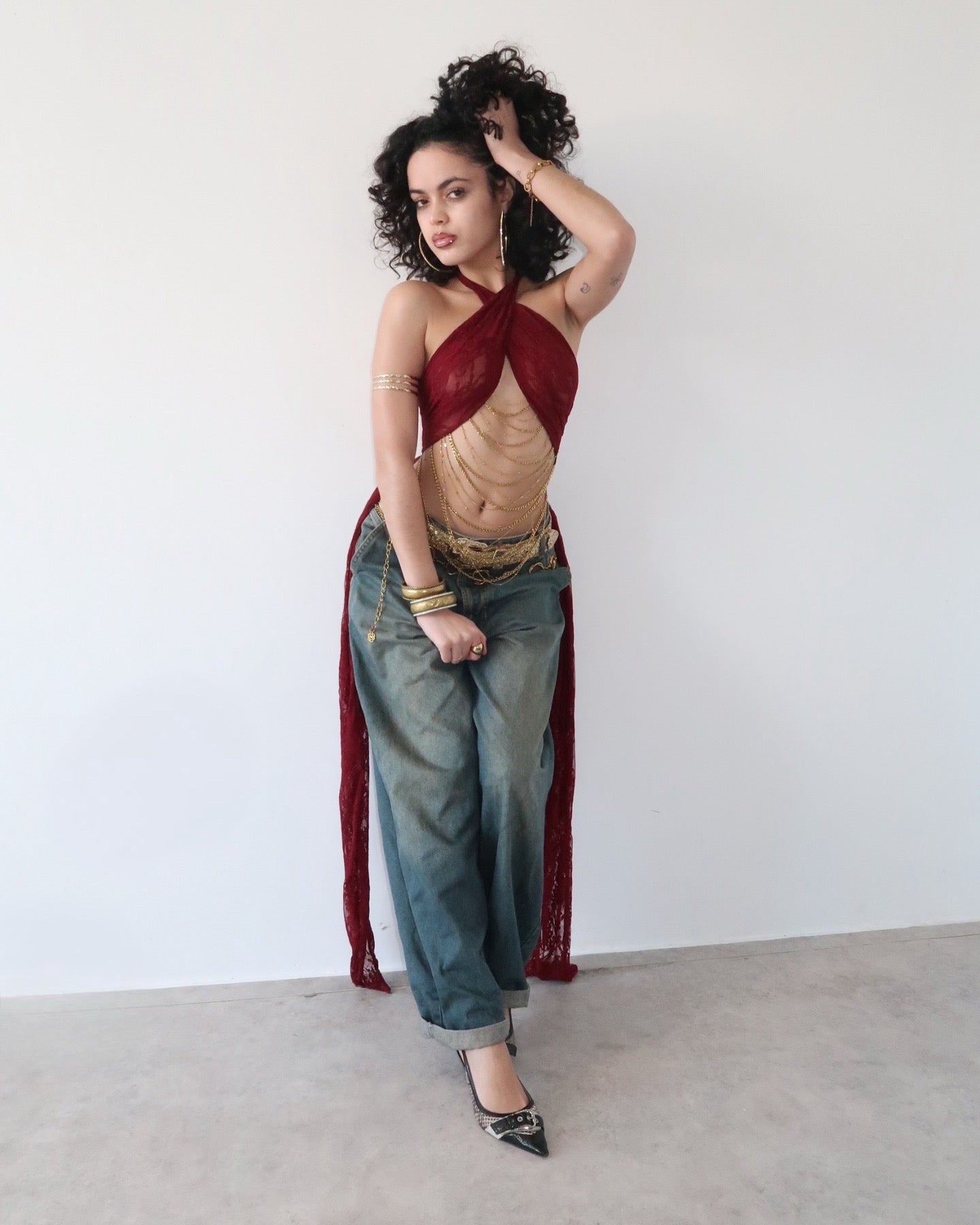 Burgundy Lace Chain Top