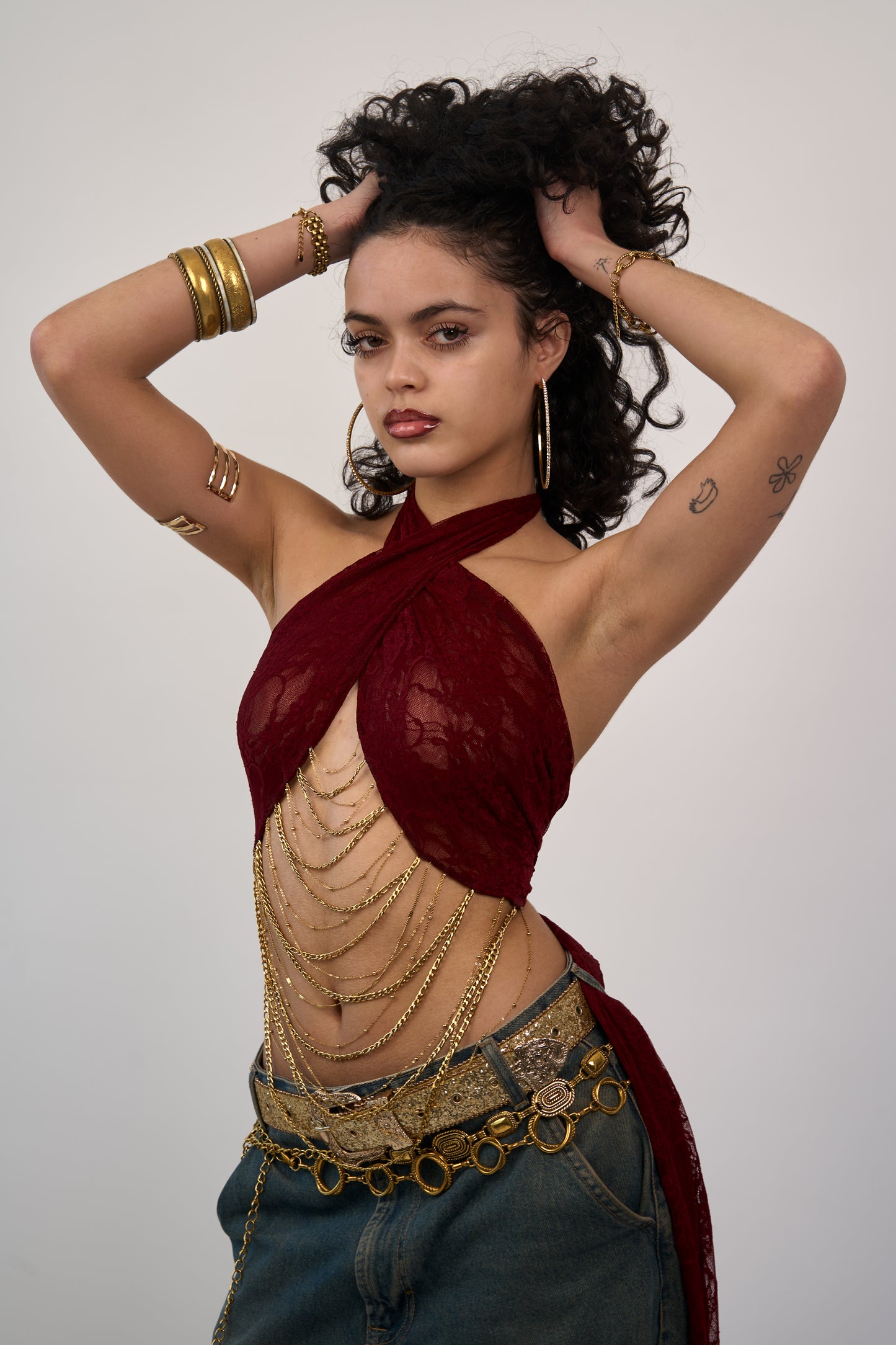 Burgundy Lace Chain Top