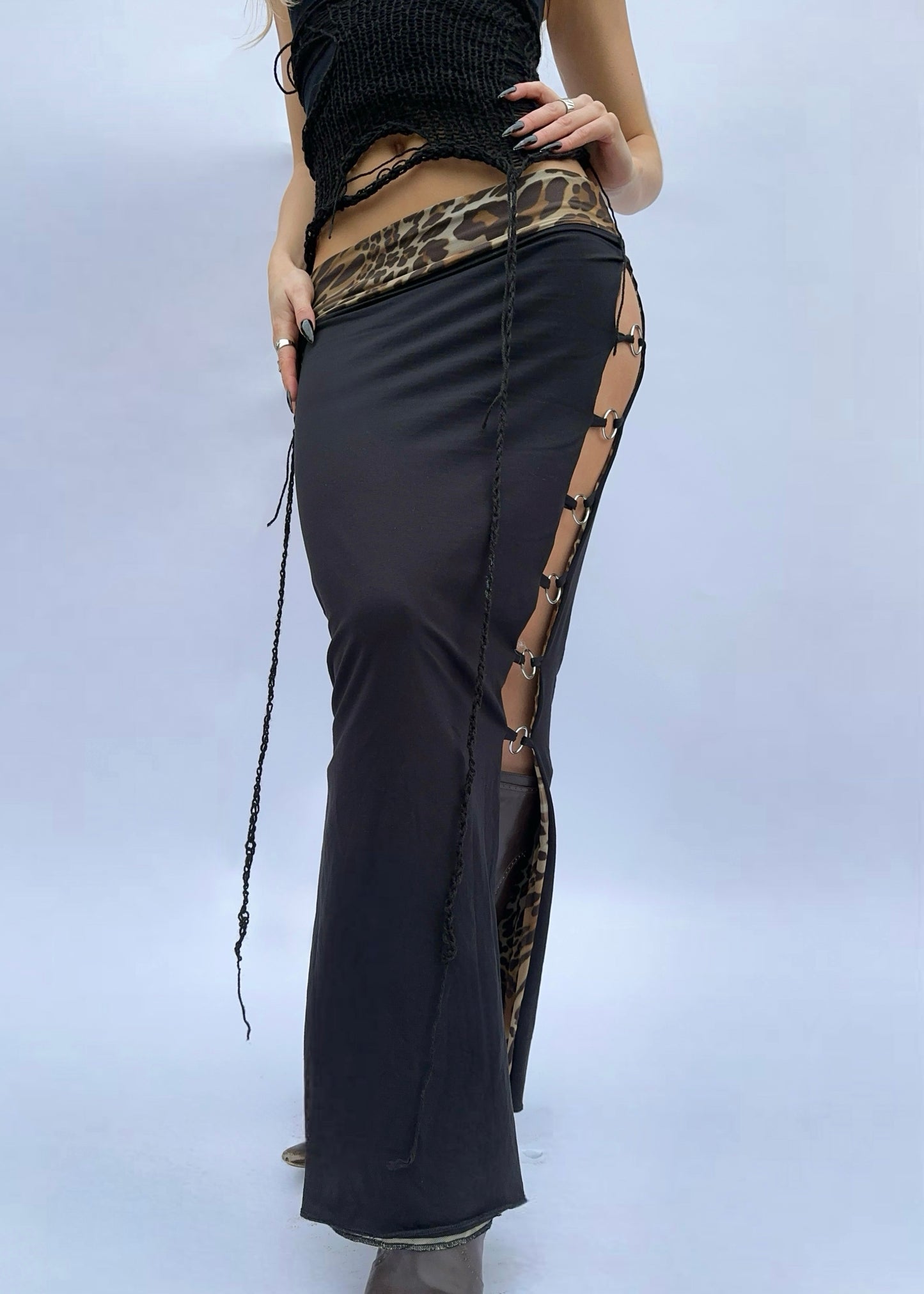 Reversible leopard print maxi skirt